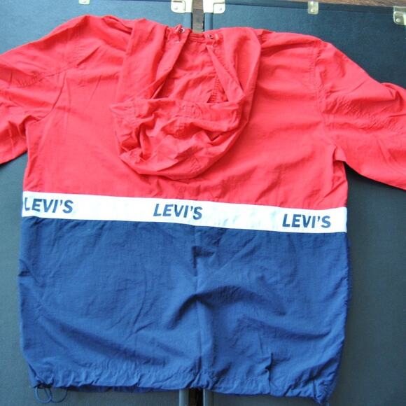 Levi Strauss & Co. Small Red White & Blue Hooded Quarter Zip Windbreaker Jacket - Picture 6 of 6
